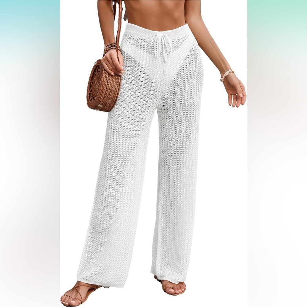 Womens Crochet Knit Elastic Waist Beach Coverup